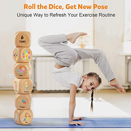 Homotte Wooden Yoga Dice Set for Kids, Fun Workout Game with 6 Exercise Dice, 12 Yoga Cards & A Box, Mindfulness Valentine...
