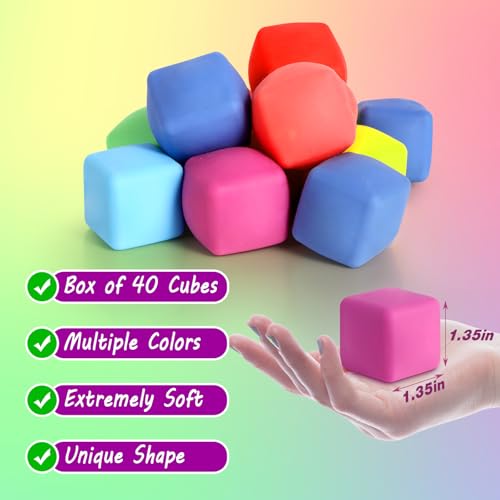 40 Pack Slow Rising Stress Cube Fidget Toys, Squishy Balls Sensory Fidget Toys for Kids Adults, Square Shape Fidgets for C...