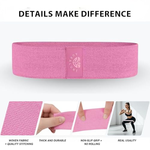 AuraLune Fabric Resistance Bands Set, 3 Colors with Carry Bag, Non-Slip Workout Bands for Legs and Glutes- Different streg...