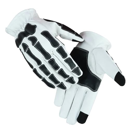 Daniel Smart Glow Bone Leather Work Gloves for Men & Women – Breathable Skeleton Motorcycle Riding Gloves, Touchscreen Bik...