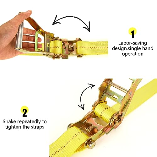 4 Pack 2 Inch Ratchet Straps Heavy Duty 20ft Tie Down Straps Ratchet with Double J Hook, 10000 LBS Break Strength, Cargo R...