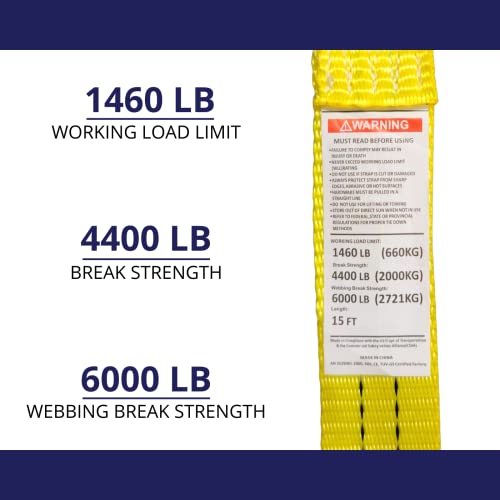 Cargo Ratchet Tie Down Straps, 1.5 in x 15 ft, 4,400 lb Breaking Strength, J-Hook, 10-Pack