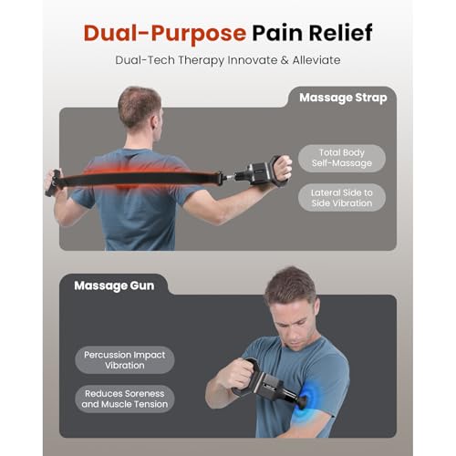 BOB AND BRAD Massage Gun with Massage Strap for Hard to Reach - Dual-Mode Percussion & Compression Massager for Muscle Rec...