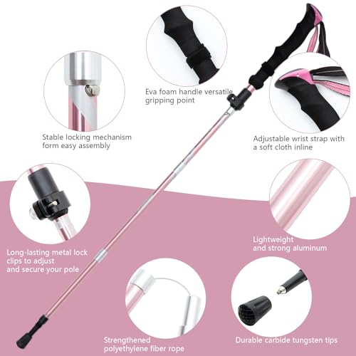 BISINNA Hiking Poles Collapsible Trekking Poles Aluminum Alloy Hiking Sticks 2 pc Lightweight Adjustable Folding Stick for...