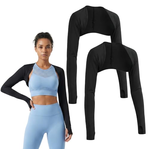 Aeaocvo 2 Pack Arm Sleeves for Women, Cooling Sun Protection Shawl Arm Covers with Finger Holes, Black Cooling Sleeves for...