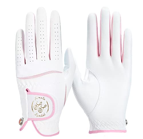 SIMPLE SYMBOL Women's Golf Glove Three Pack,Left Hand Right Hand Small/Medium/Large/XL,White Microfiber with Soft Cabretta...
