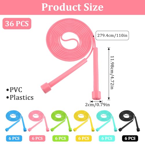 36 Pcs Jump Ropes for Kids, 110 in Colorful Jump Ropes for Kids Bulk, Adjustable Skipping Rope for Boys Girls, Tangle-Free...