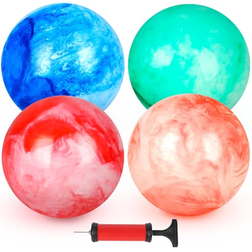 AMOR PRESENT 4PCS Playground Balls for Kids, 9 Inches Dodgeballs Bouncy Balls, Rubber Inflatable Kickball with Air Pump fo...
