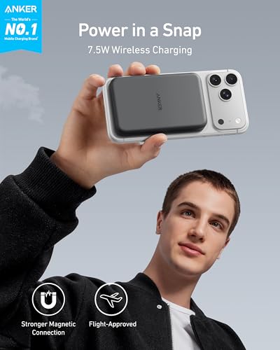 Anker 621 Magnetic Portable Charger (MagGo), 5,000mAh Wireless Power Bank with USB-C Cable, Magsafe-Compatible Battery Pac...