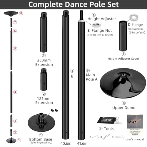 PRIOR FITNESS Premium Dance Pole Removable 45mm Spinning & Static Dancing Pole Heavy-Duty Steel Pole Dancing Pole, Adjusta...