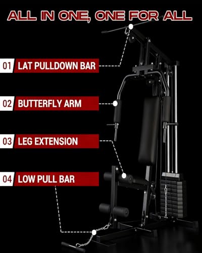 Home Gym Machine with 100LB Weight Stack, Multifunctional Full Body Workout Station for LAT Pulldown, Chest Press, Leg Ext...