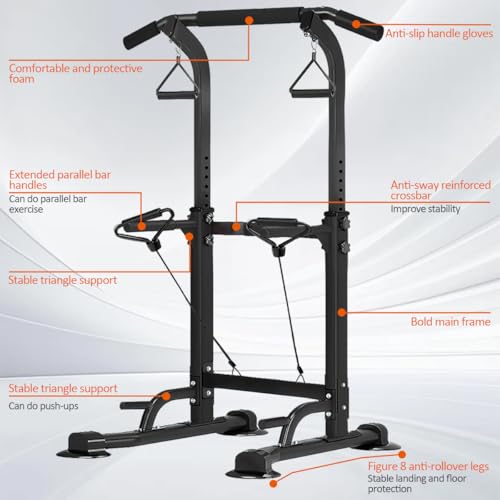 Power Tower Pull Up Dip Station Adjustable Height Multifunctional Home Strength Training Fitness Exercise Equipment, Simpl...