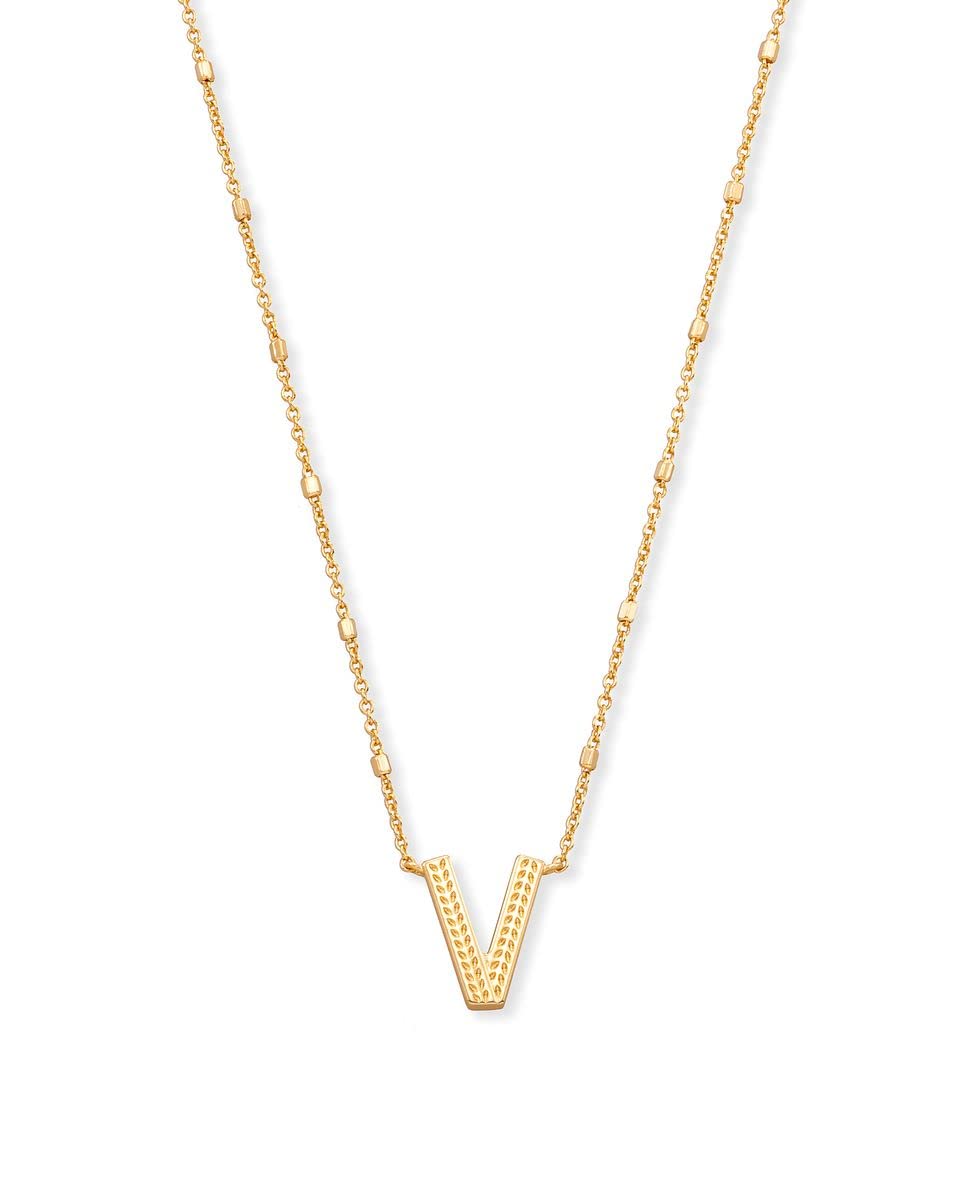 Kendra Scott Letter V Pendant Necklace for Women, Fashion Jewelry, 14k Gold-Plated Brass, Gold Metal, Letter V