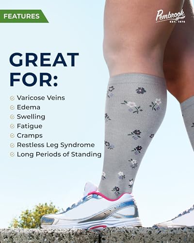Pembrook 3 Pairs Plus Size Compression Socks Wide Calf - Bamboo Viscose Compression Socks for Women Wide Calf
