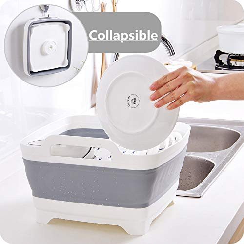 FOSJGO 2.4 Gal(9L) Collapsible Dish Basin with Drain Plug,Space Saving Multiuse Foldable Sink Tub,Dishpan,Kitchen Sink for...