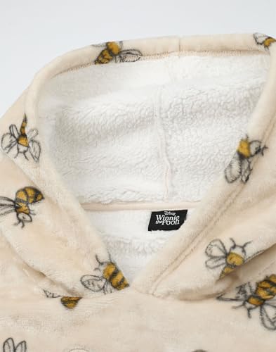 Disney Winnie The Pooh Womens Wearable Blanket Hoodie | Adults Beige Hooded Pullover with Teddy Bear Character and Bumble