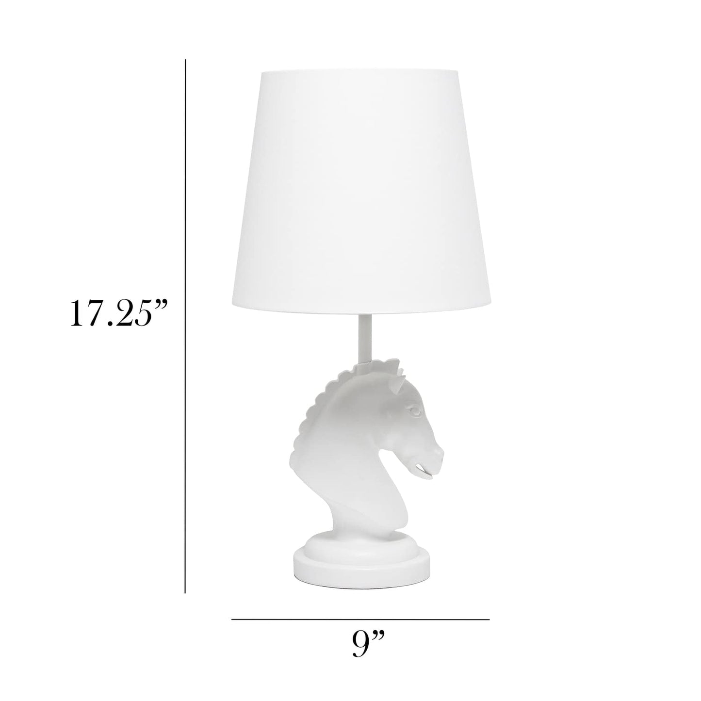 Simple Designs LT1089-WHT Decorative Chess Horse Table Lamp, 17.25in Tall, White Polyresin with Fabric Shade