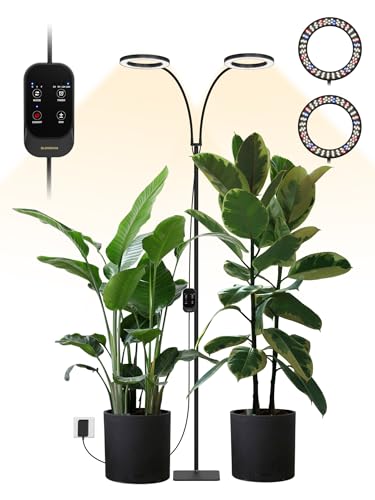 GLOWRIUM 48W LED Dual-Head Grow Light for Indoor Plants, 23.5-71" Adjustable Height, 3-Growing Full Spectrum for Tall Plan...