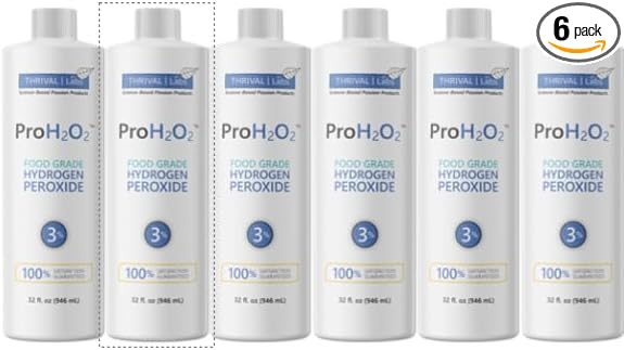 ProH2O2 3% Food Grade Hydrogen Peroxide – Natural Cleaner & Disinfectant – Suitable for Household Use – Ideal for Cleaning, Sanitizing & Gargle – 32 fl oz Refill (Pack of 6)