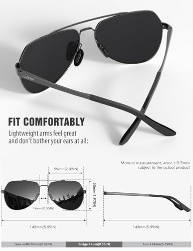 LUENX Aviator Sunglasses for Men Women Polarized New Shades Large Metal Frame - UV 400 Protection