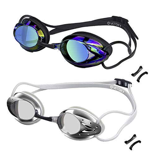 vetoky Swim Goggles, Anti Fog Swimming Goggles UV Protection Mirrored & Clear
