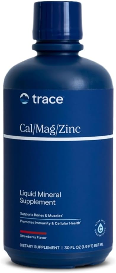 Trace Minerals | Liquid Cal/Mag/Zinc | Calcium, Magnesium, Zinc, Vitamin D3 Supplement | Supports Normal Tissue, Muscle, and Bone Density | Natural Strawberry Flavor | 32 Servings, 32 fl oz.