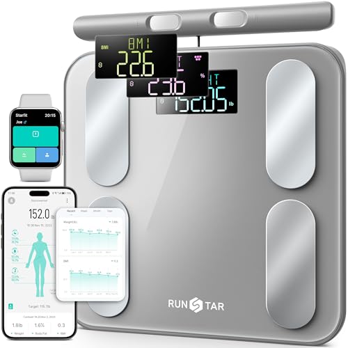 RunStar Digital Bathroom Scale for Body Weight, Body Fat, BMI 28 Measurements, Innovative 8-Electrode Smart Scales FSA&HSA...