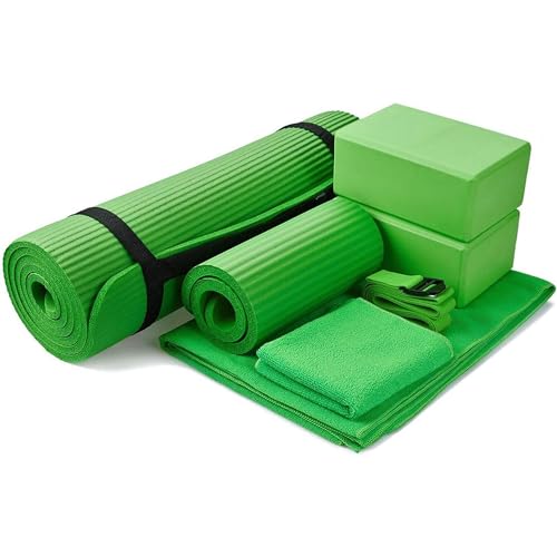 BalanceFrom 7-Piece Yoga Set with 71x24x0.5 Inches Extra Thick Mat and Carrying Sling – Includes 2 Blocks, Stretch Strap, ...