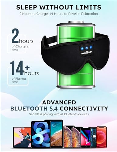 MUSICOZY Sleep Headphones, Bluetooth 5.4 Sleep Mask Headband Headphones Sleeping Eye Mask, Wireless Music Earbuds Earphone...