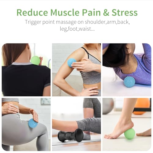 Maliton Massage Ball & Foot Roller - 3-in-1 Set with Spiky Ball, Lacrosse Ball, Massage Roller - Plantar Fasciitis Relief ...