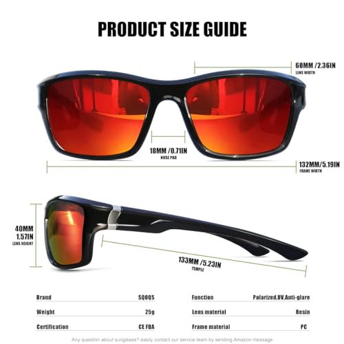 SQOQS Polarized Sunglasses for Men Women Sports Goggles Lightweight Frame Cycling Running Fishing Driving UV400 Protection