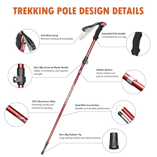 Deepfeel Collapsible Trekking Pole Adjustable Hiking Pole - Aluminum Alloy 7075 Walking Stick with Telescopic & Foldable T...