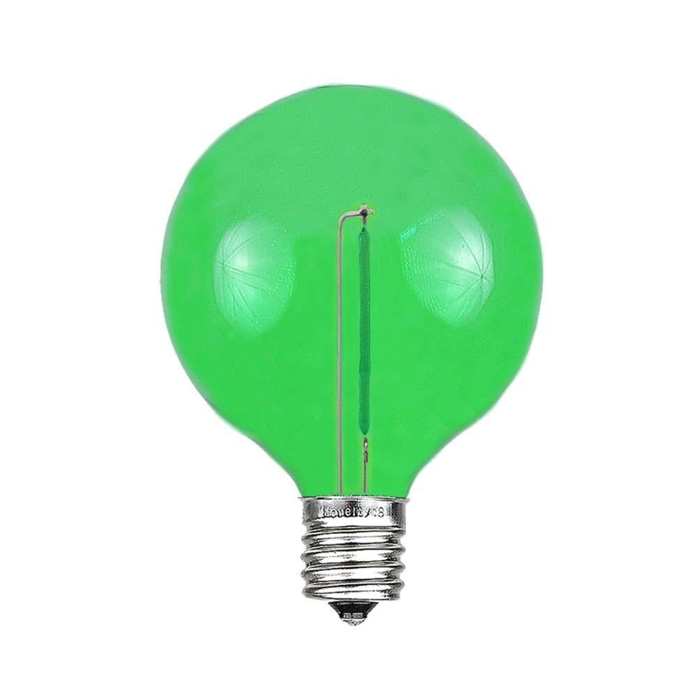 Novelty Lights 25 Pack Green G40 Led Filament String Light Bulbs  E12/C7 Candelabra Base  5 Watt Equivalent  Shatterproof Replacement Bulbs For Patios  Canopy Lighting