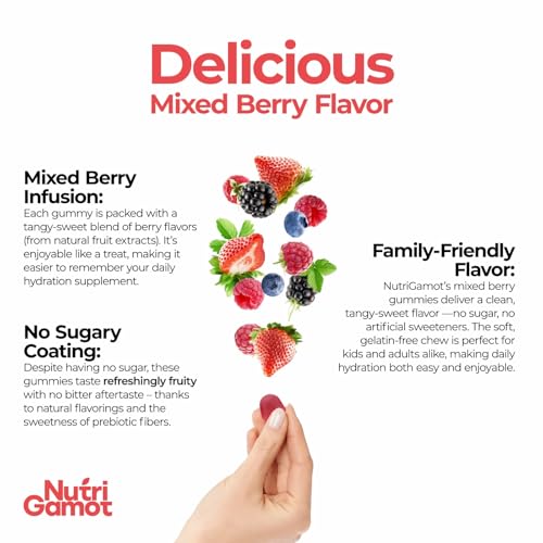 NutriGamot Electrolyte Hydration Gummies Sugar Free | Mixed Berry Flavor - 5 Essential Electrolytes for Runners, Post-Work...