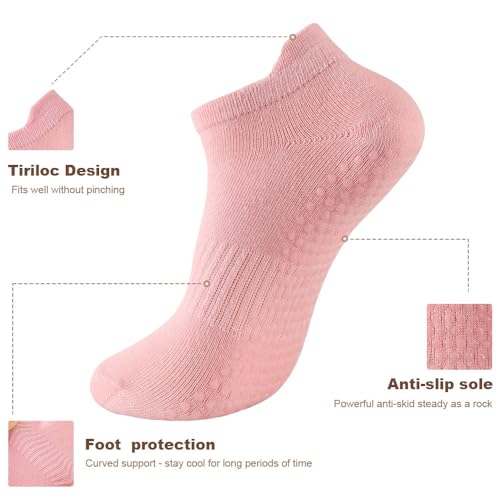 kepiibi 5 Pairs Pilates Socks with Grips for Women Non Slip Grip Yoga Crew Socks for Barre Hospital Barefoot Workout