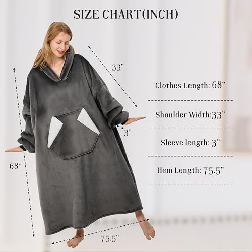 Wearable Blanket Hoodie, Sherpa Fleece Hooded Blanket, Oversized Hoodie for Adults Women Men, Cozy Blanket Sweatshirt with...