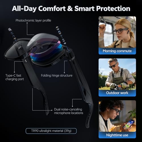 AI Smart Glasses with Camera and Audio, 8MP HD Camera Glasses for Men Women with Voice Assistant, 1080P Recording Sunglass...