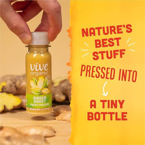 Vive Organic Ginger Boost Wellness Shot, Fresh Pressed Ginger Shot, 2 fl oz Bottles, 4-Pack