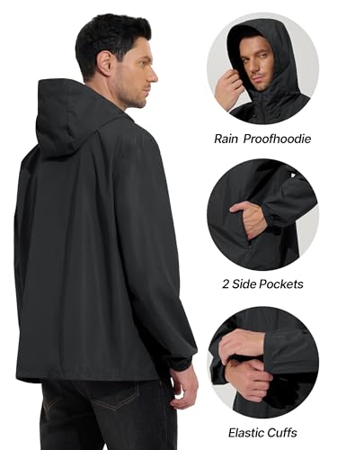 UIQUR Mens Rain Jacket Lightweight Windbreaker Waterproof Raincoat Cycling Running Hiking Gear Hood Packable