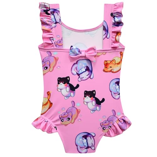 TOSUKAI Girls Graphic Swimsuit Ruffle Bathing Suits Kids Swimwear with Cap 6-12 Years