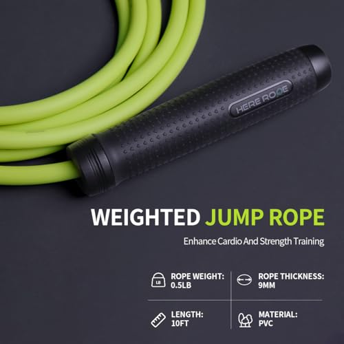 1LB Weighted Jump Rope for Men Women, Hererope Heavy Jump Rope with Metal Handle & Smooth Spin Bearings, Non-Slip Grip, Ju...