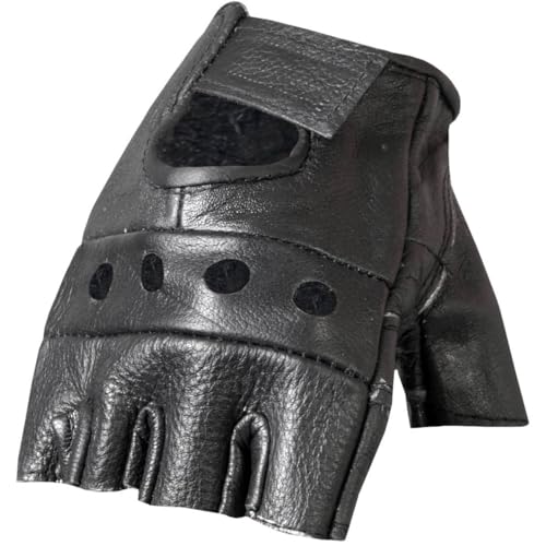 Hot Leathers GVM1004 Unlined Fingerless Leather Gloves with Padded Palm-Black-3XL
