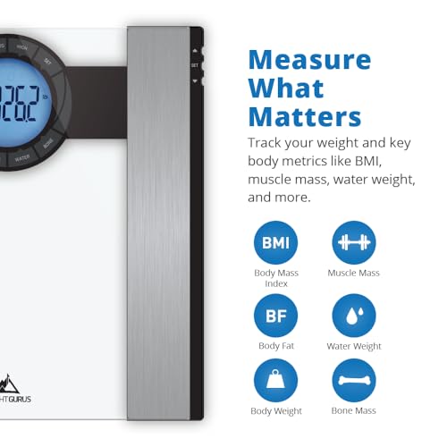 Greater Goods Weight Gurus Scale for Body Weight, Digital Bluetooth Scale for BMI, Body Fat, Muscle Mass, 400lb, Designed ...