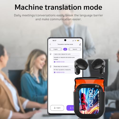 ERAZERL NE20 AI Translation Earbuds Real Time Wireless Bluetooth 6.0 AI Headphones LCD Touch Screen Support 148 Languages ...