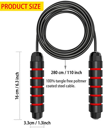 Jump Rope, Ball Bearings Tangle-Free Rapid Speed Cable Skipping Rope, Adjustable Jumping Ropes for Men, Women and Kids - 2...