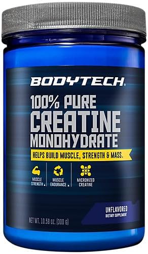 BodyTech 100% Pure Creatine Monohydrate Powder - Premium Micronized Formula for Enhanced Muscle Strength, Performance, and Recovery, Supports Increased Exercise Capacity (10.58 oz./60 Servings)