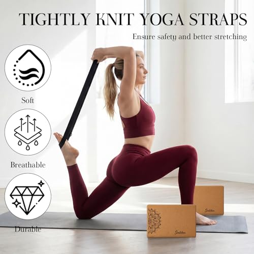 Soulchen 5 Pack Yoga Accessories for Women Set Yoga Block 2 Pack with Strap Massage Ball for Meditation Pilates Cork Block...
