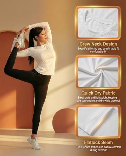 TELALEO 4 Pack Women's Long Sleeve Compression Shirt - High Performance Workout Baselayer for Athletic Sports