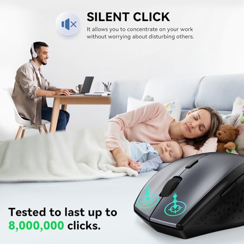 TECKNET Wireless Mouse, 2.4G USB Computer Mouse with 6-Level Adjustable 4800 DPI, Silent Quiet Click，30 Months Battery, Er...