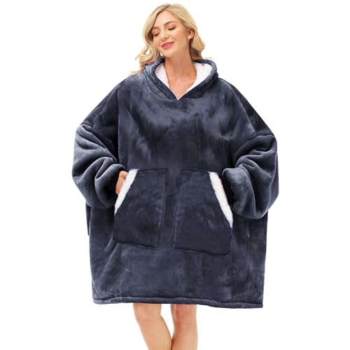 Kipswiza Oversized Wearable Blanket Hoodie Gifts for Women and Men, Cozy Warm Sherpa Big Hooded Blankets Sweatshirt for Fa...